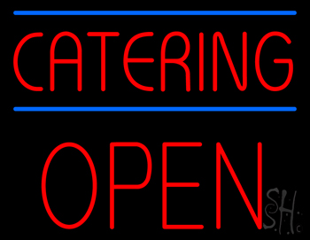 Red Catering Block Open Neon Sign