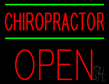 Red Chiropractor Green Lines Block Open Neon Sign
