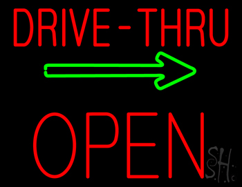 Drive Thru Block Open With Green Arrow Neon Sign
