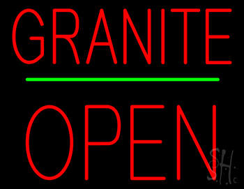 Granite Block Open Green Line Neon Sign