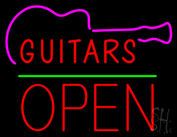 Guitars Block Open Green Line Neon Sign