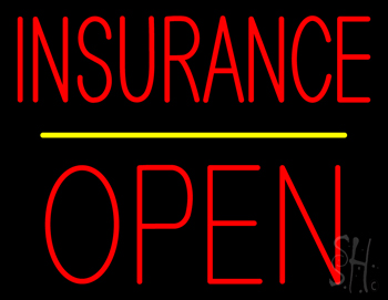 Red Insurance Block Open Yellow Line Neon Sign