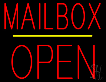 Mailbox Open Block Yellow Line Neon Sign