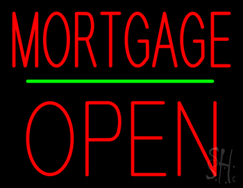 Red Mortgage Block Open Green Line Neon Sign