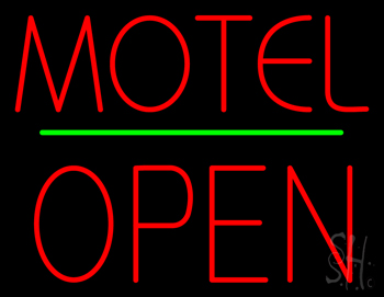 Motel Block Open Green Line Neon Sign