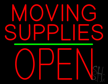 Moving Supplies Open Block Green Line Neon Sign