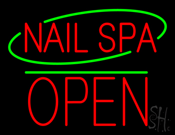 Nails Spa Block Open Green Line Neon Sign