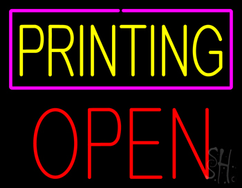 Yellow Printing Pink Border Block Open Neon Sign