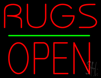 Rugs Block Open Green Line Neon Sign