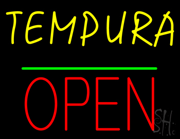 Tempura Block Open Green Line Neon Sign