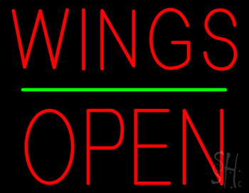 Wings Block Open Green Line Neon Sign