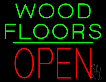 Wood Floors Block Open Green Line Neon Sign
