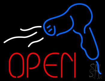 Red Open Hair Dryer Logo Neon Sign