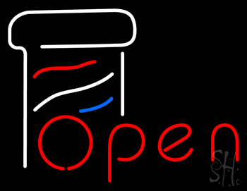 Open Barber Pole Neon Sign