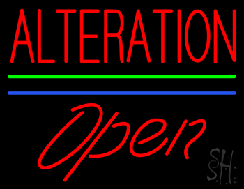 Red Alteration Blue Green Line Slant Open Neon Sign