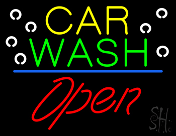 Car Wash Open Blue Line Neon Sign