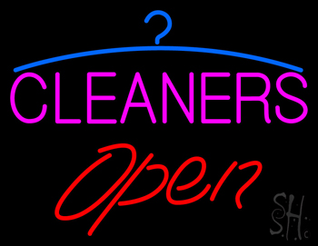 Pink Cleaners Red Open Logo Neon Sign