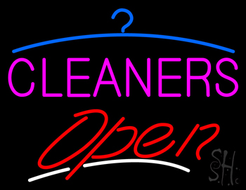 Pink Cleaners Slant Open Logo Neon Sign