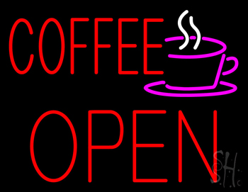Red Coffee Open Block Logo Neon Sign
