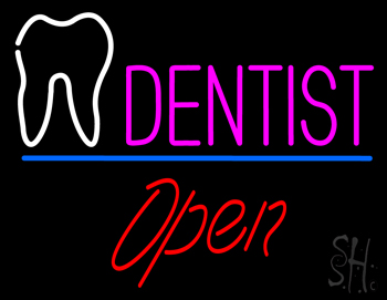 Dentist Tooth Logo Open Neon Sign