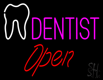 Pink Dentist White Tooth Open Neon Sign