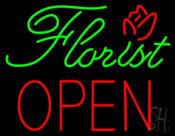 Green Florist Block Red Open Neon Sign