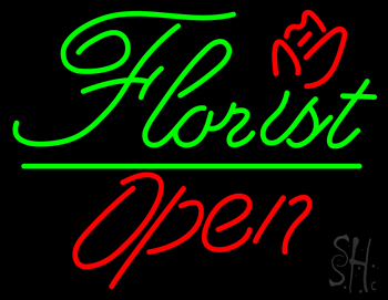 Green Florist Green Line Red Open Neon Sign