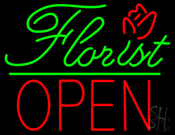Green Florist Green Line Block Open Neon Sign