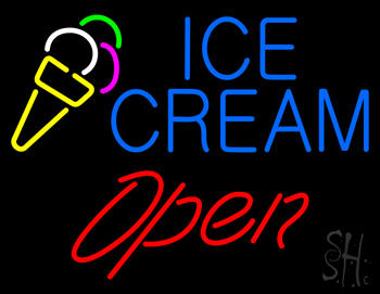 Block Ice Cream Red Open Neon Sign