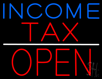 Blue Income Red Tax Block Open Neon Sign
