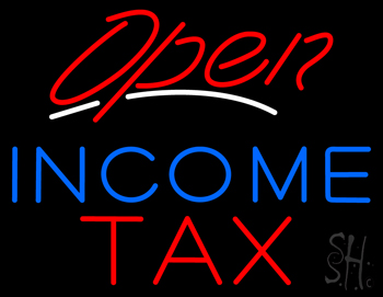 Red Open Blue Income Tax Neon Sign