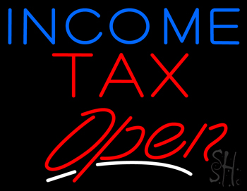 Blue Income Red Tax Open Slant Neon Sign