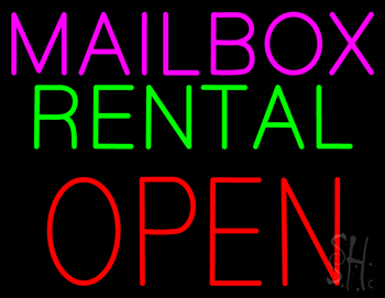 Mailbox Rental Open Block Neon Sign