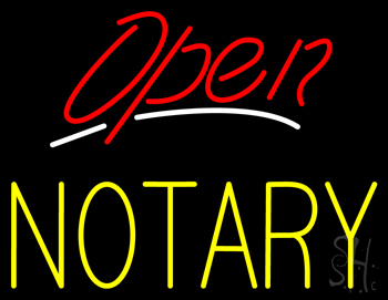 Red Open Yellow Notary Neon Sign