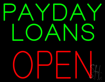Green Payday Loans Red Block Open Neon Sign
