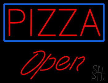 Pizza With Blue Border Open Neon Sign