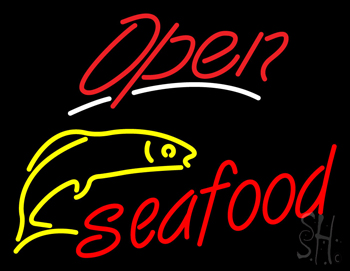 Open Seafood Logo Neon Sign