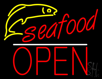 Seafood Logo Open Neon Sign