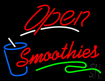 Red Open Smoothies Glass Neon Sign