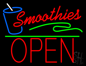 Red Smoothies Block Open Green Line Neon Sign