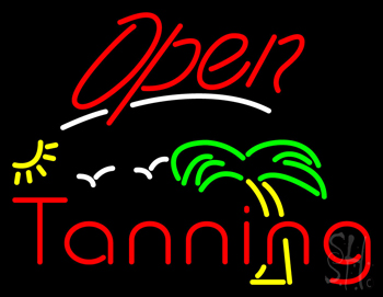 Red Open Tanning Palm Tree Neon Sign