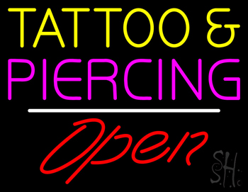 Tattoo And Piercing White Line Open Neon Sign