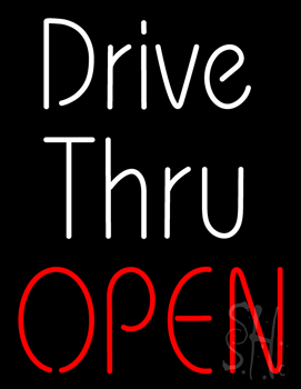 White Drive Thru Red Open Neon Sign