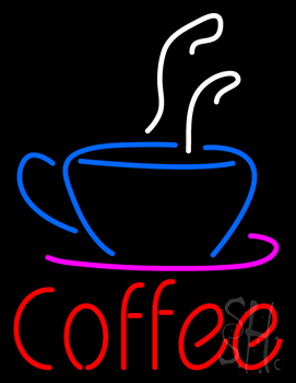 Red Coffee With Coffee Cup Neon Sign
