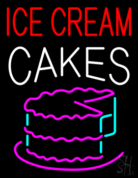 Red Ice Cream Cakes Logo Neon Sign