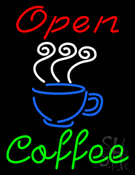 Red Open Coffee Green Neon Sign