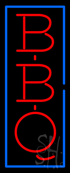 Vertical Red Bbq With Blue Border Neon Sign
