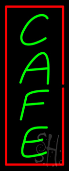 Vertical Green Cafe With Red Border Neon Sign