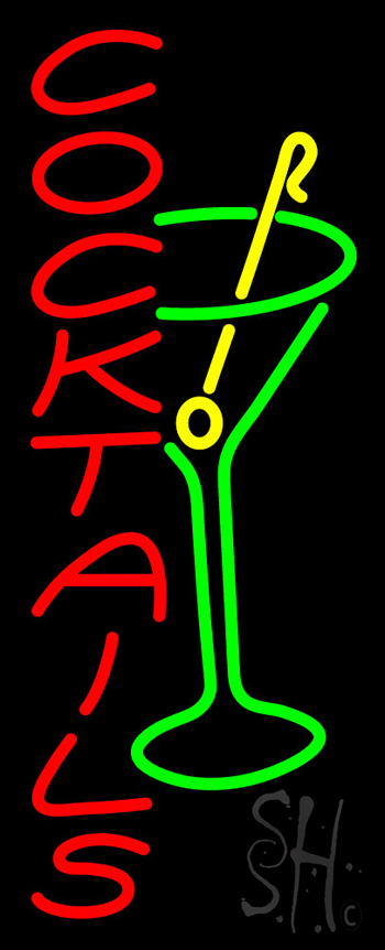 Vertical Cocktail With Green Cocktail Neon Sign