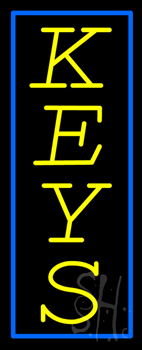 Vertical Yellow Keys Blue Border Neon Sign
